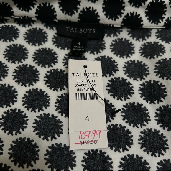 Talbots Women’s Black and White Printed short sleeve belted shirt  Dress size 4 - Picture 7 of 11